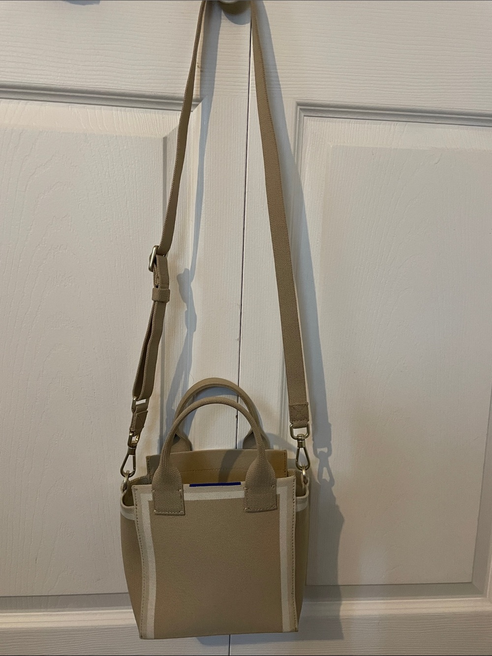 Rothy's Beige Mini Crossbody Tote with Cream Trim